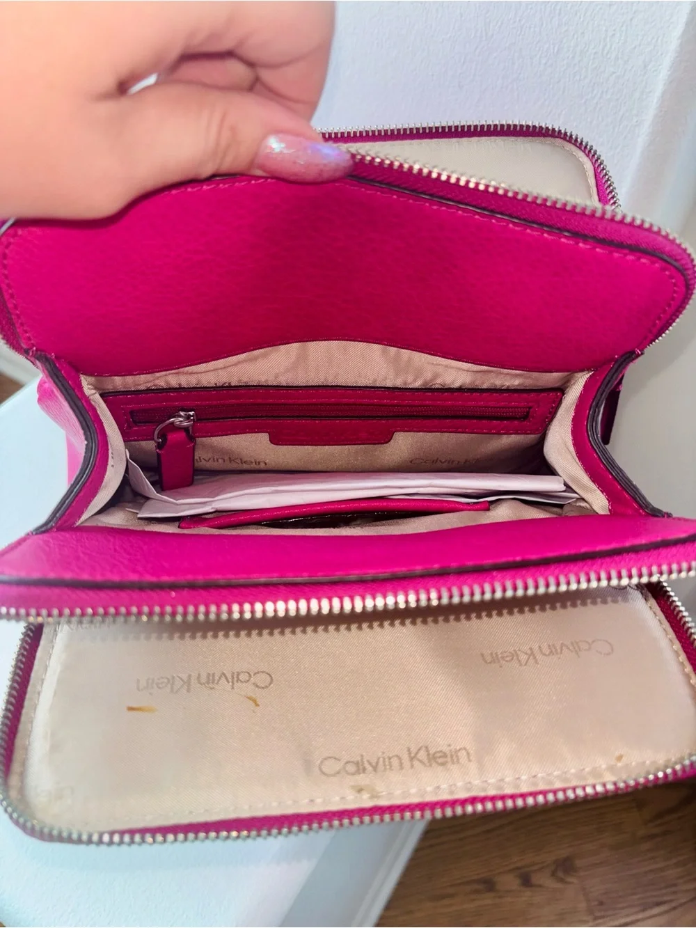 Calvin Klein Hot Pink Leather Backpack Silver Hardware Y2K Girly